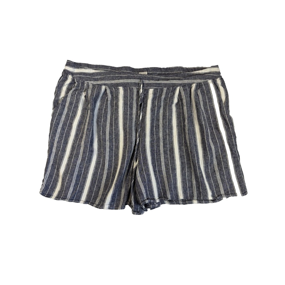 Terra & Sky Women's 2X Linen Blend Gray Striped Summer Travel Resort Shorts